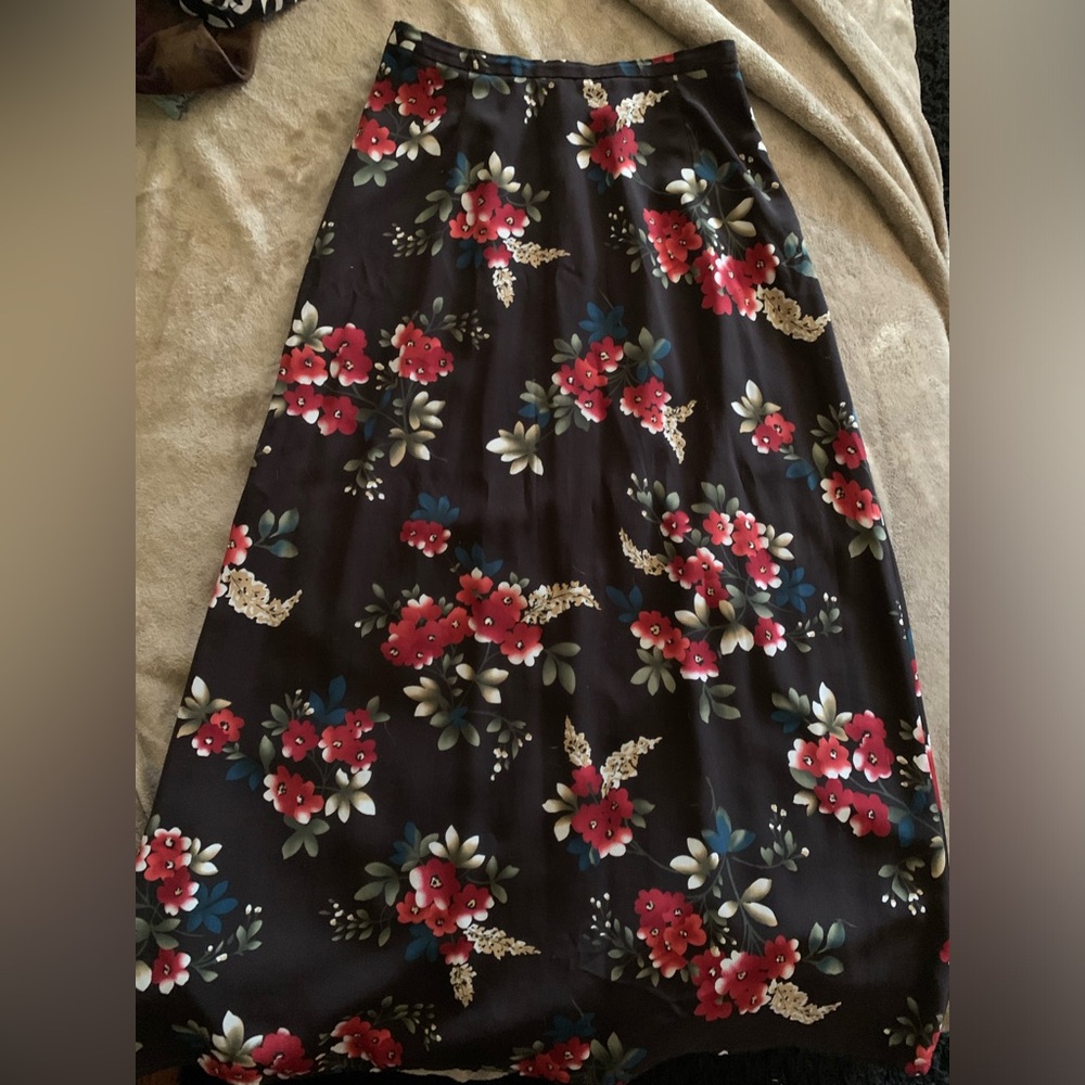 Vintage Satin Floral Maxi Skirt